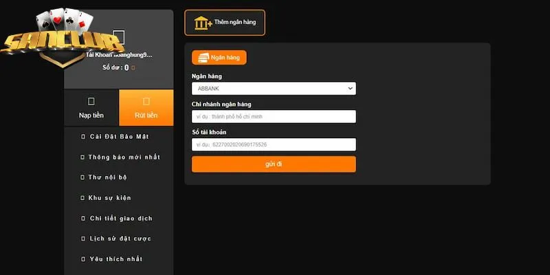 Điền thông tin rút tiền Sanclub theo từng ô yêu cầu